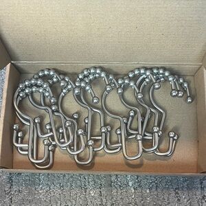 Set of Stainless Steel Double-Tip Shower Curtain Hooks - Silver